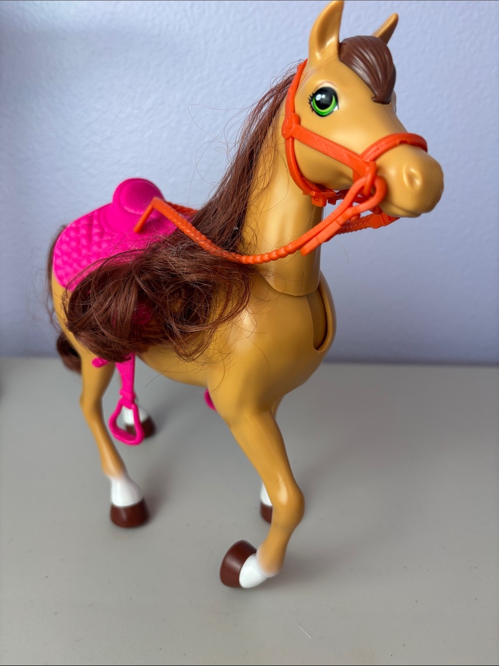Barbie Tan Horse with Pink Saddle and Orange Bridle